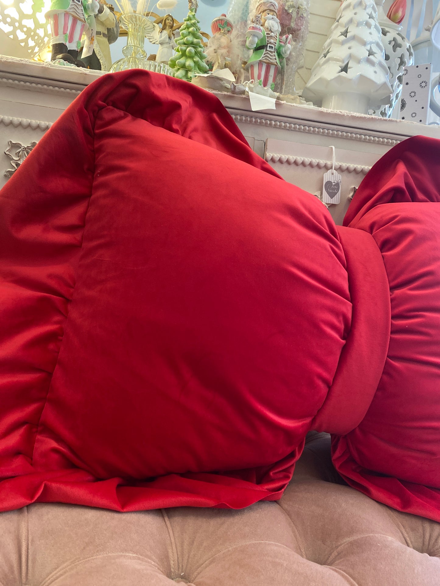 CUSCINO FIOCCO IN VELLUTO ROSSO