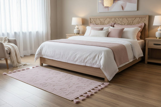 Nuvole di Stoffa Tappeto da bagno in cotone rosa malva con frange 55x100 cm