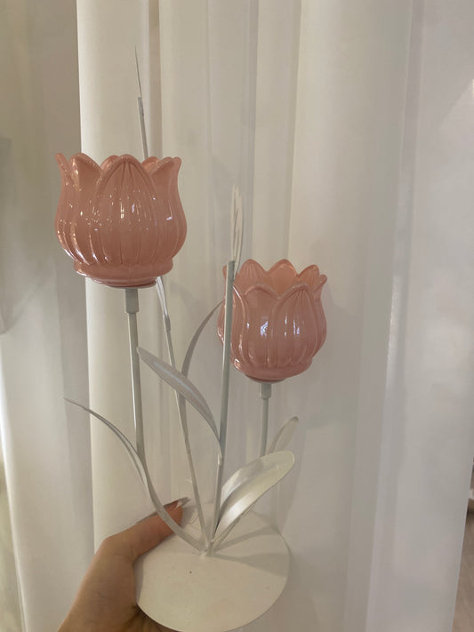 Porta candele in vetro a forma di tulipano 17x35x17cm