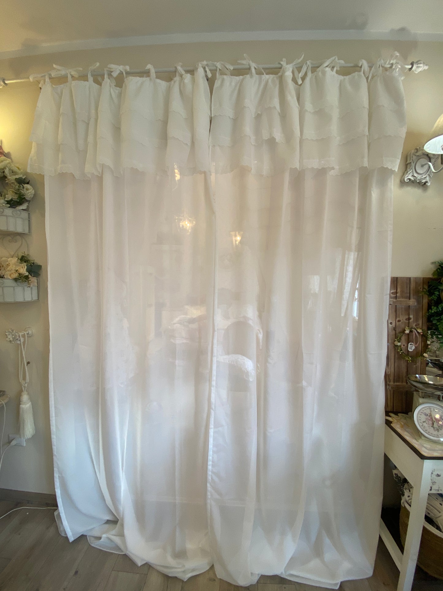 Coppia di tende romantica in pizzo Sangallo 300x140cm