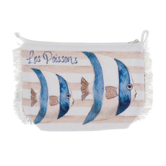 Blanc Mariclò Pochette mare in cotone "Les Poissons" 20x3x9 cm  A38246