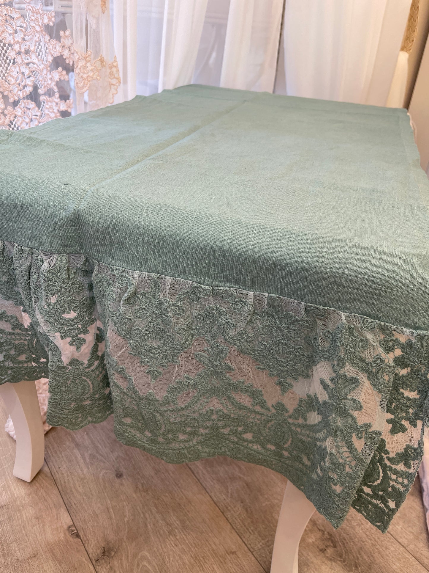 RUNNER CORNICE SIMPOSIO CHEZMOI MISURA 160x60 verde salvia 100% Lino