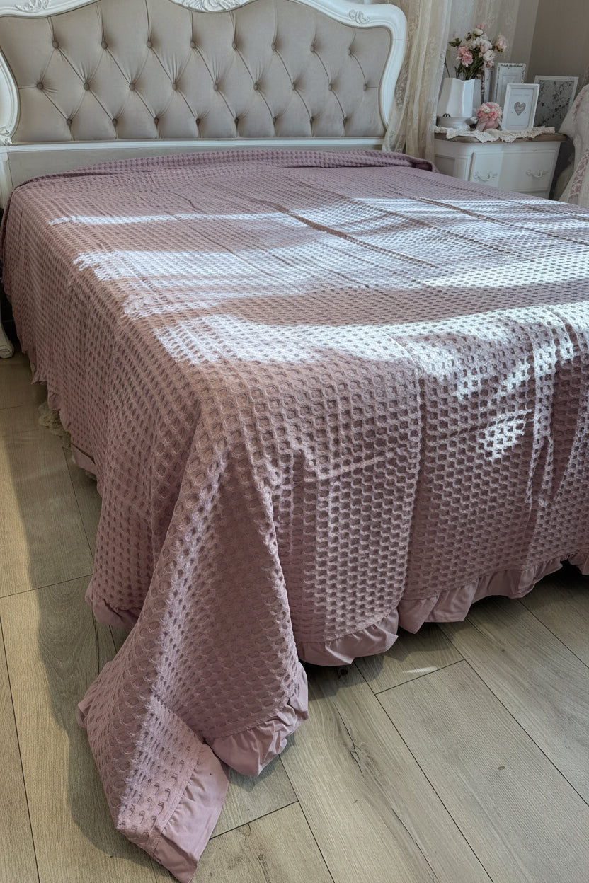 Copriletto 100% cotone nido ape misura 260 × 260, colore rosa