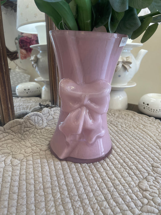 Vaso in vetro con fiocco in 3D nel colore rosa, misura 24 altezza