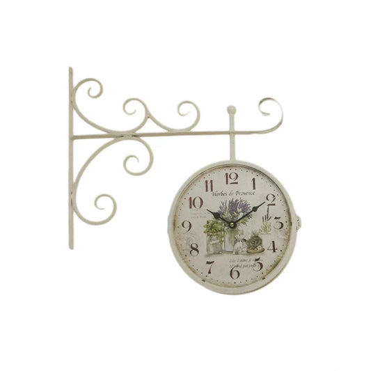L'ARTE DI NACCHI Orologio stazione da parete metallo bianco  CON LAVANDA 38x42 cm  HU-472.