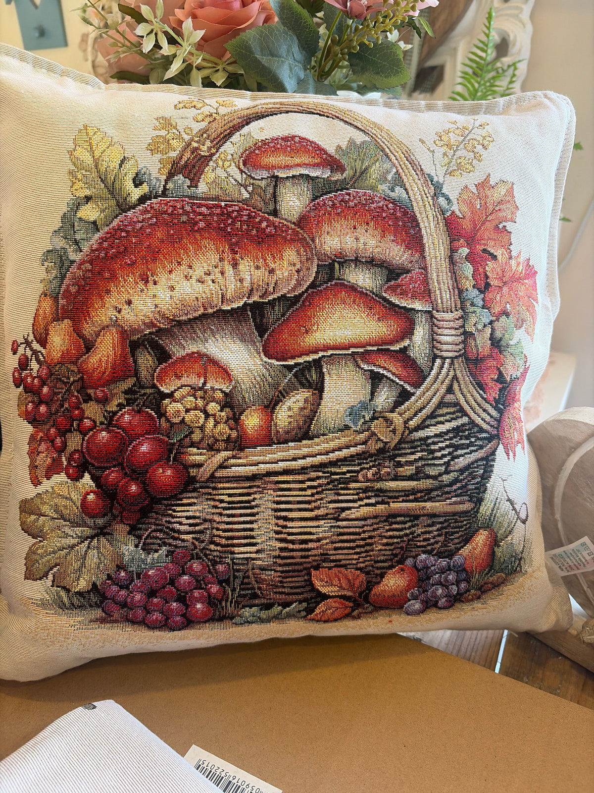 CUSCINO GOBELIN DECORO FUNGHI MISURA 40x40 sfoderabile