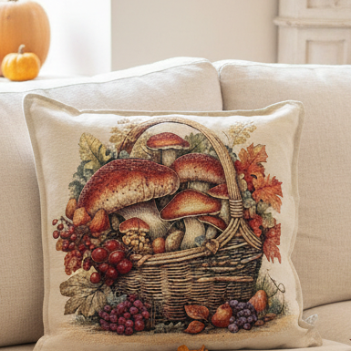 CUSCINO GOBELIN DECORO FUNGHI MISURA 40x40 sfoderabile