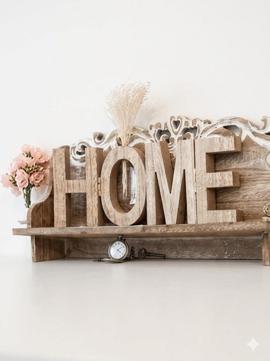 scritta home in legno con vaso porta fiori boltzen