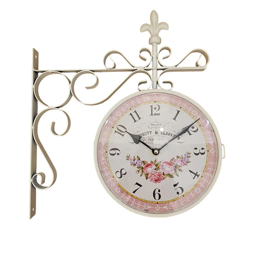 'arte di Nacchi Orologio stazione ferroviaria da parete avorio con giglio e rose in metallo, vintage Shabby Chic&nbsp; HU-499