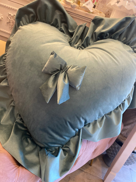 Cuscino cuore velluto verde sfoderabile misura 60x50+10 la balza