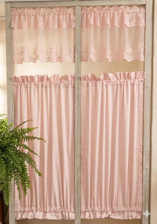 Coppia di vetrage nel colore rosa officna tessile
