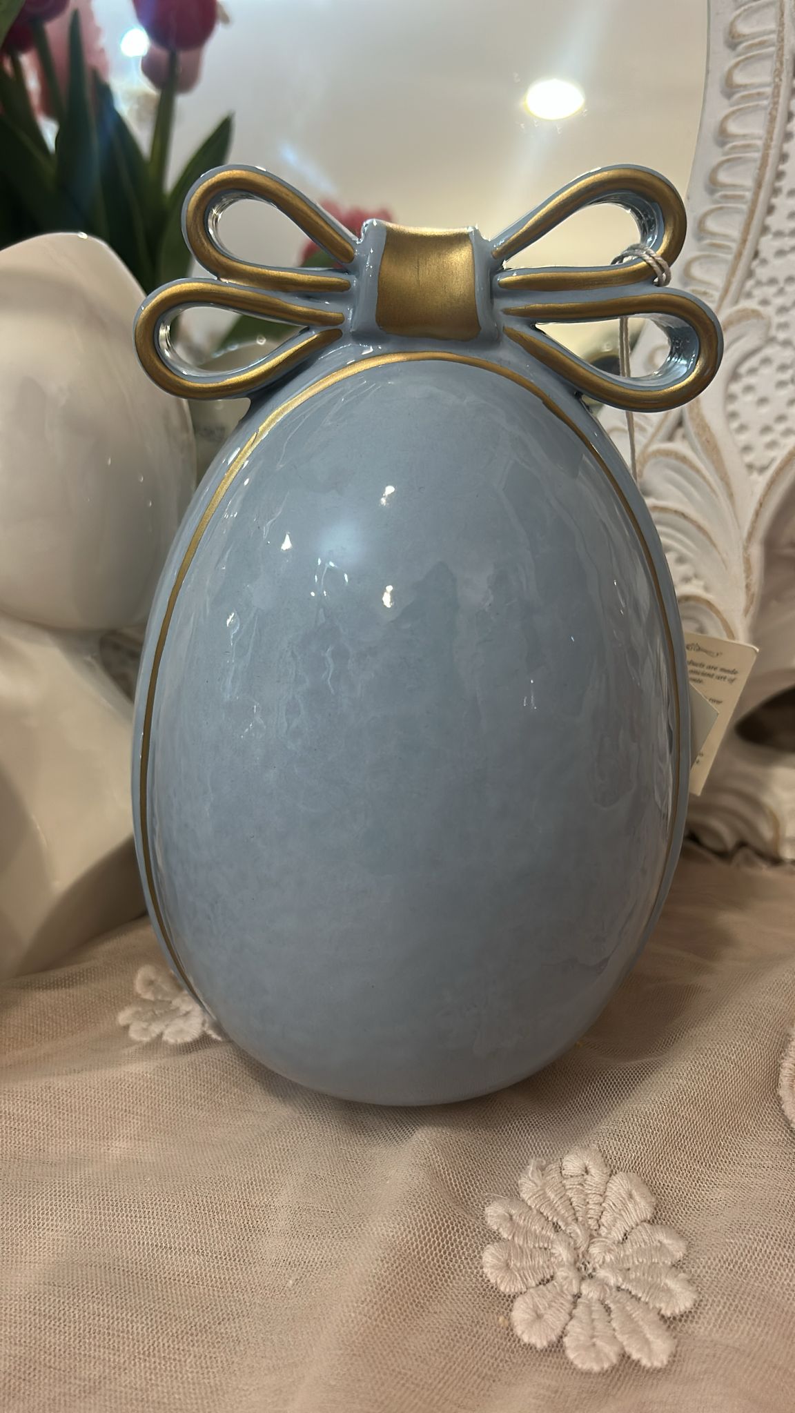 UOVO DECORATIVO DEA CAPODIMONTE AZZURRO POLVERE 20CM