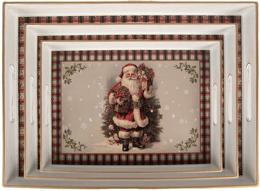 Set di 3 vassoi decorativi Clayre & Eef, 40x30 / 35x25 / 30x20 cm, in plastica beige. 66396