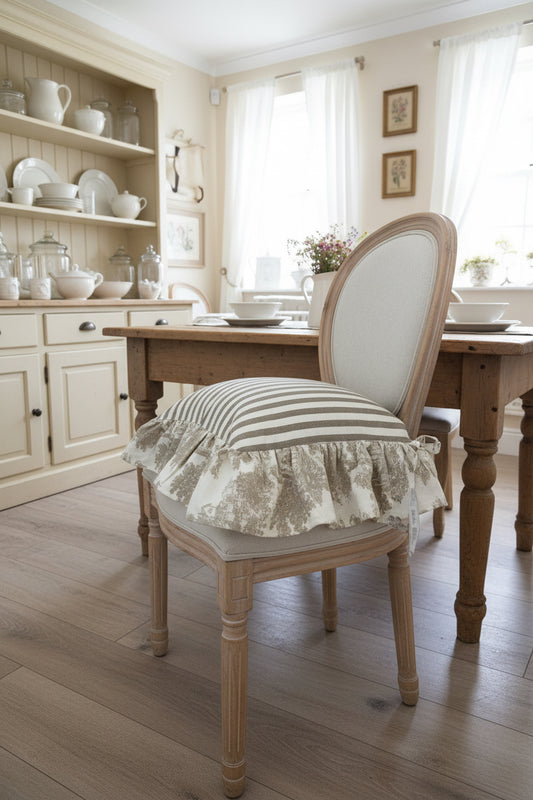 6 Cuscini  sedia Blanc Mariclo misura 40x40+12 la balza cotone rigato con balza Etoile de yoile