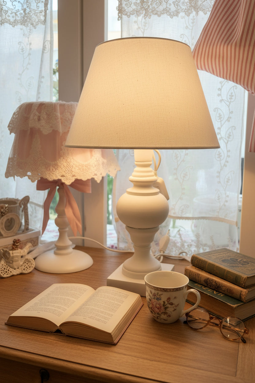 Lampada da lettura in legno, colore bianco altezza 48 ￼￼