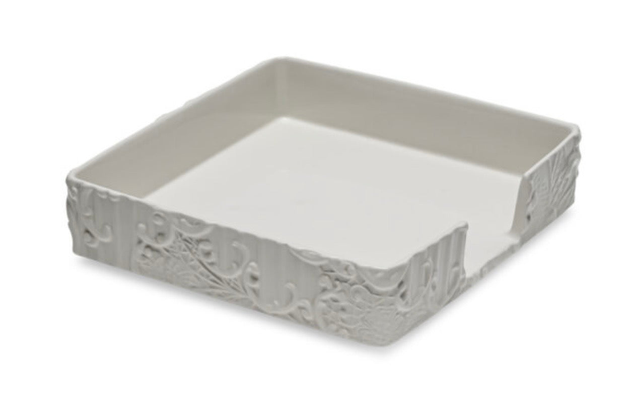 Henriette Portatovaglioli in ceramica bianco "Dentelle" 21x21cm