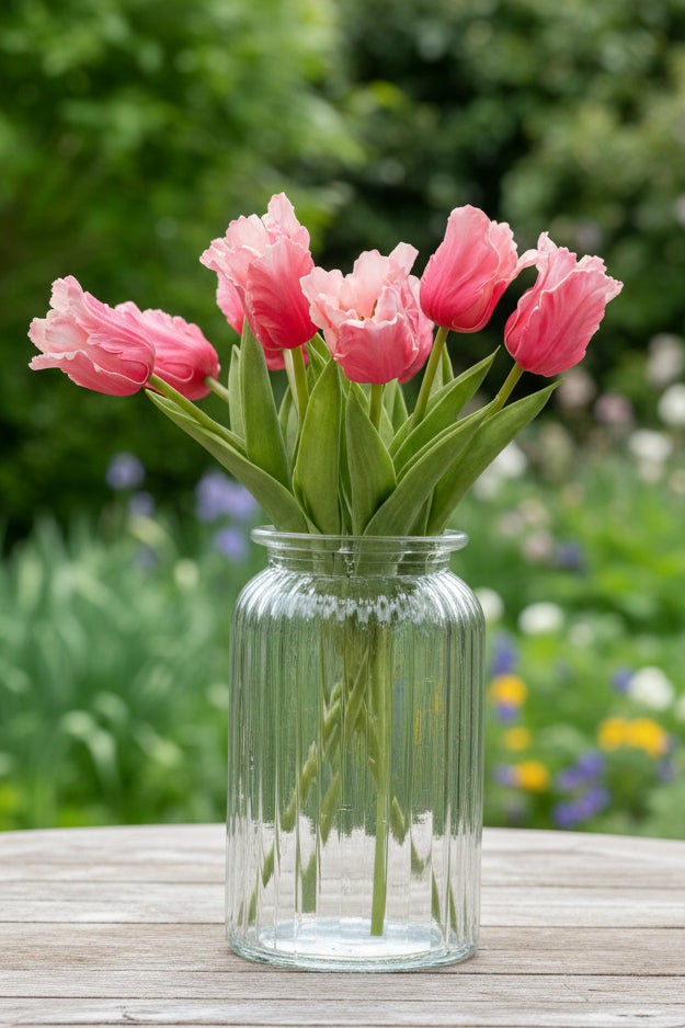 Fascetto di tulipani in￼real tuch misura 32 h colore rosa con sfumature