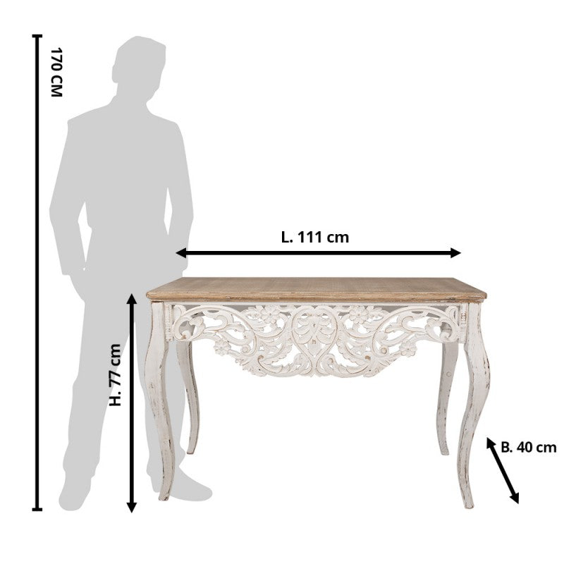 TAVOLINO 111X40X77 CM CONSOLLE IN LEGNO BIANCO MARRONE