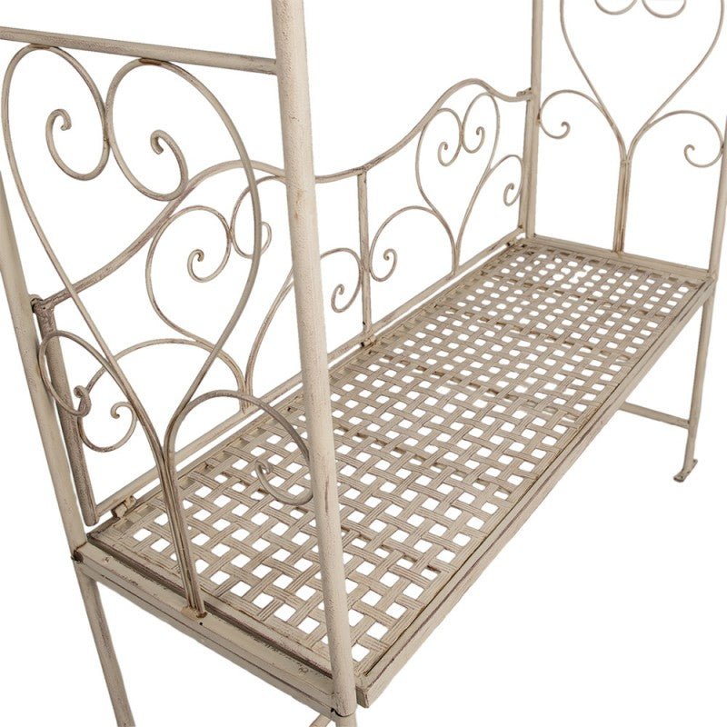 ARCO DA GIARDINO CON PANCA 108X41X239 CM BIANCO FERRO RETE PER PIANTE RAMPICANTI