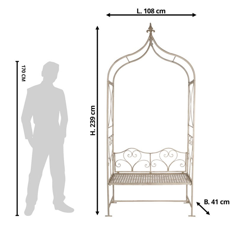 ARCO DA GIARDINO CON PANCA 108X41X239 CM BIANCO FERRO RETE PER PIANTE RAMPICANTI