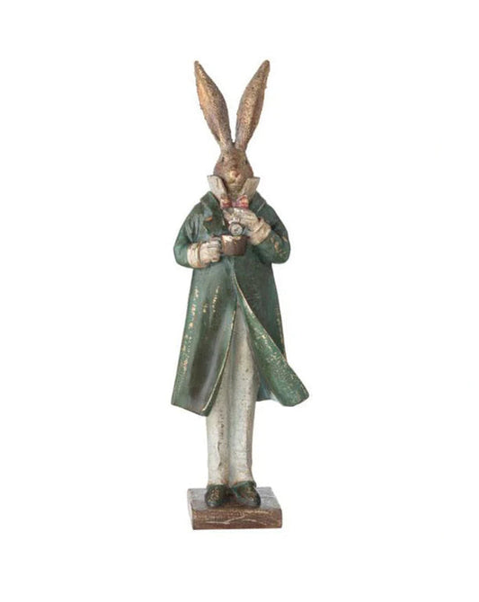 Statuina Coniglio di pasqua in resina effetto anticato 14x11xH47 cm
