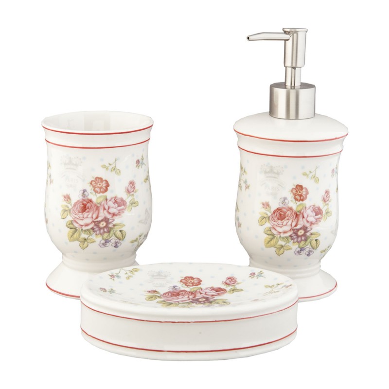 SET DA BAGNO SET DI 3 BIANCO ROSA CERAMICA FIORI SET DI ACCESSORI PER IL BAGNO