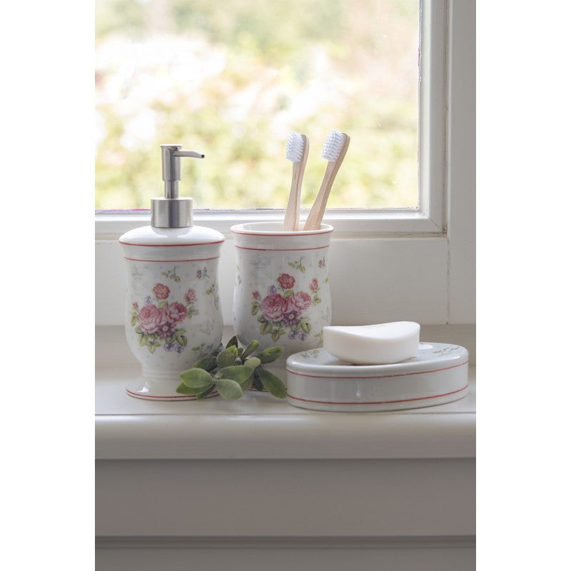 SET DA BAGNO SET DI 3 BIANCO ROSA CERAMICA FIORI SET DI ACCESSORI PER IL BAGNO