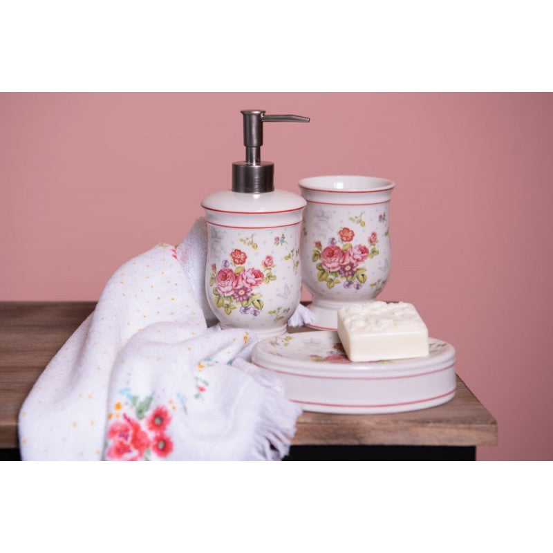 SET DA BAGNO SET DI 3 BIANCO ROSA CERAMICA FIORI SET DI ACCESSORI PER IL BAGNO