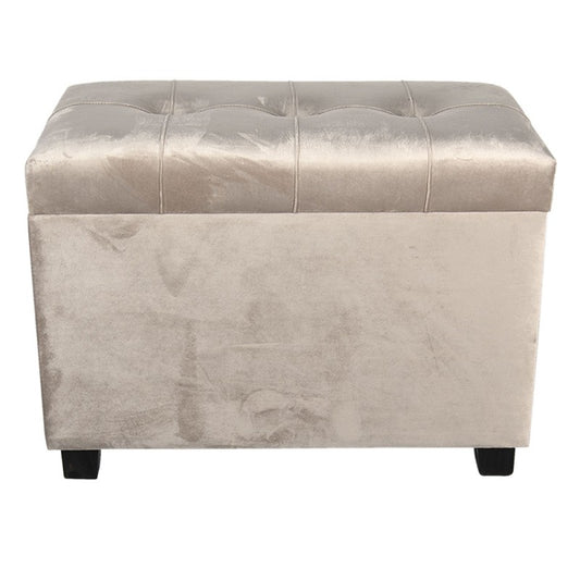 POUF 60X36X43 CM BEIGE LEGNO TESSUTO RETTANGOLO SGABELLO