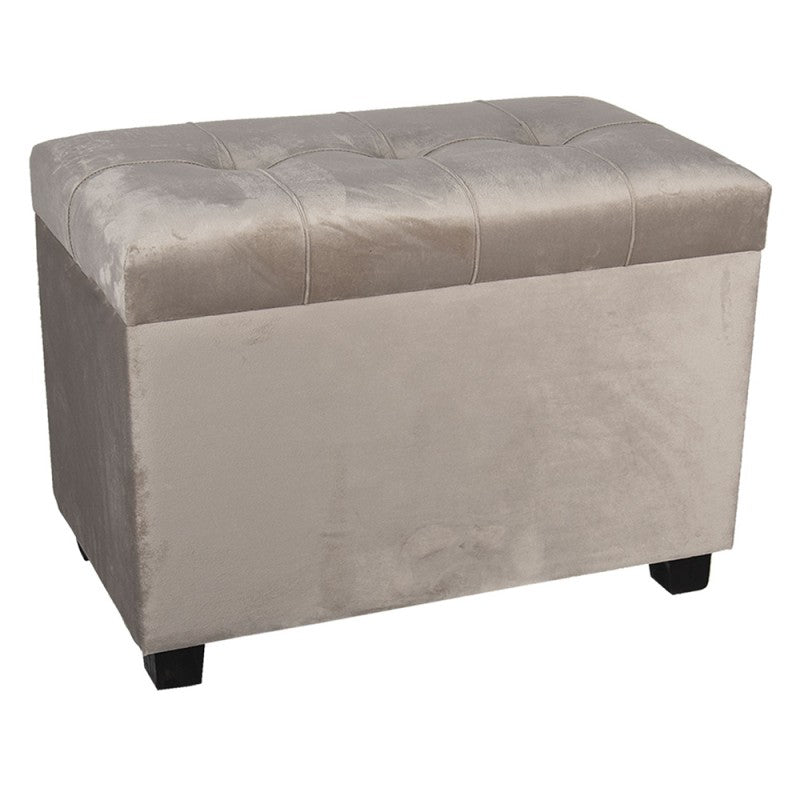 POUF 60X36X43 CM BEIGE LEGNO TESSUTO RETTANGOLO SGABELLO