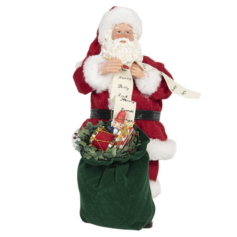 Statuetta Babbo Natale 28 cm Rosso Verde Tessuto Statuetta