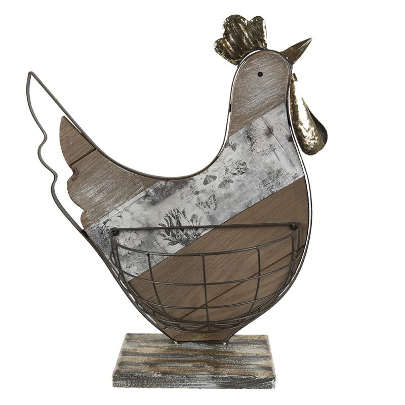 CLAYRE & EEF Gallina Portauova Marrone in Legno e Metallo