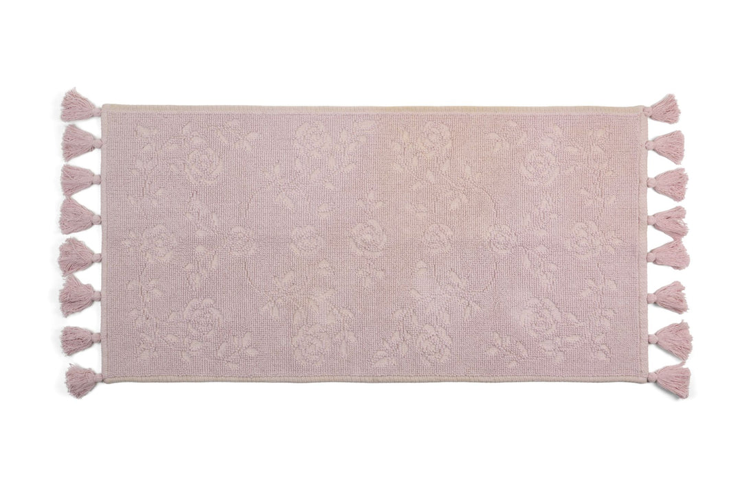 Nuvole di Stoffa Tappeto da bagno in cotone rosa malva con frange 70x120 cm