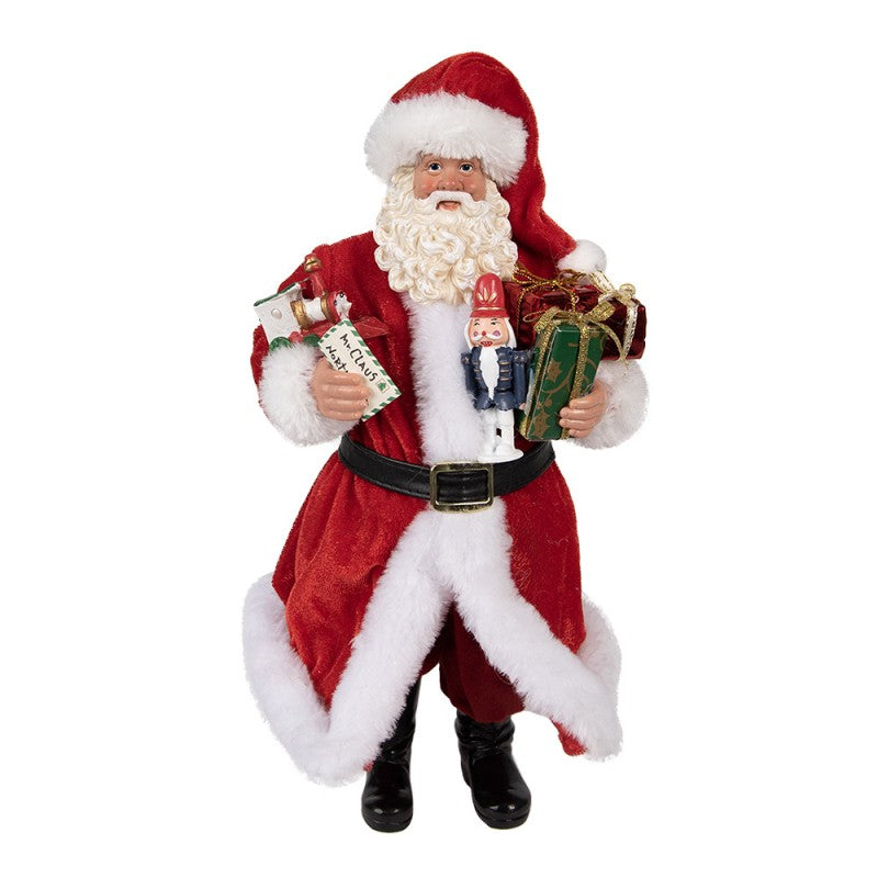 Statuetta Babbo Natale 28 cm Rosso Tessuto su plastica Statuetta di Natale