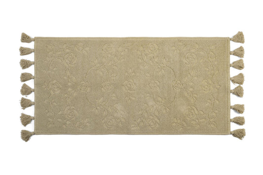 Nuvole di Stoffa Tappeto da bagno in cotone beige con frange 70x120 cm