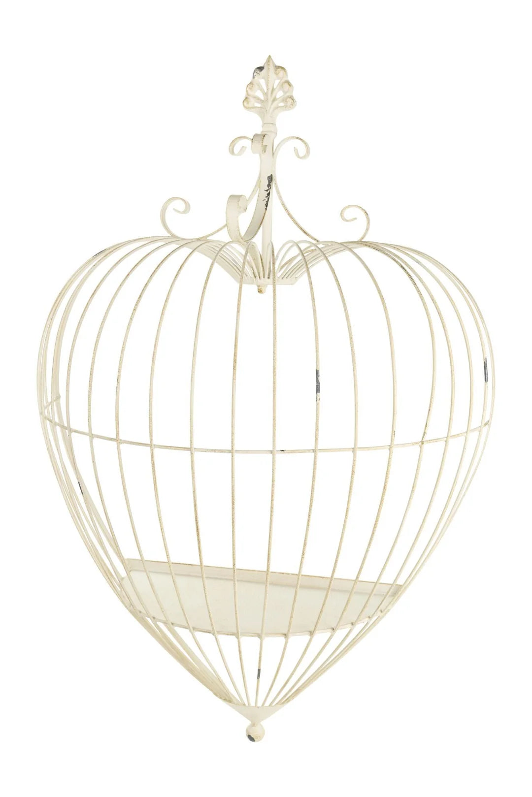 Nuvole di Stoffa Set 2 Gabbie Cuore portafiori in metallo anticato crema da parete "Fiorirà" 48/72 cm