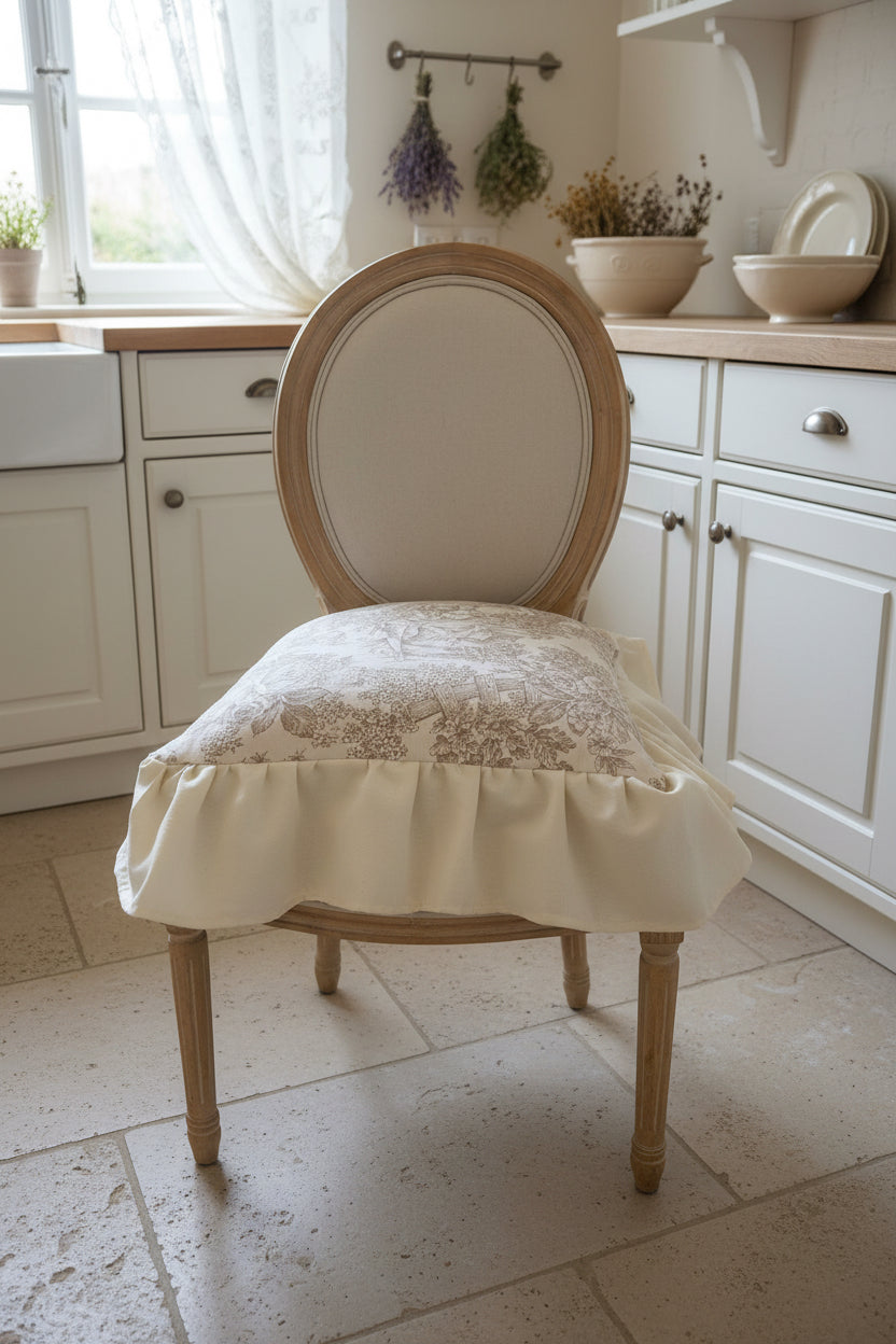 Cuscino sedia Etoile de joil misura 45x45+12 la balza sfoderabili 100%cotone colore beige