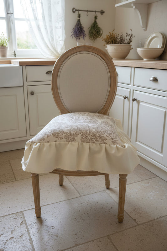 Cuscino sedia Etoile de joil misura 45x45+12 la balza sfoderabili 100%cotone colore beige