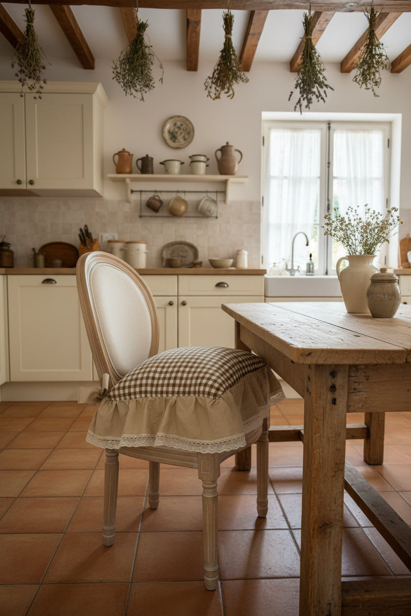 CUSCINO SEDIA OFFICINA TESSILE MISURA 45x45+15 LA BALZA SFODERABILE COMPLETO DI IMBOTTITURA 100% COTONE TESSUTO QUADRETTINO TORTORA E BEIGE