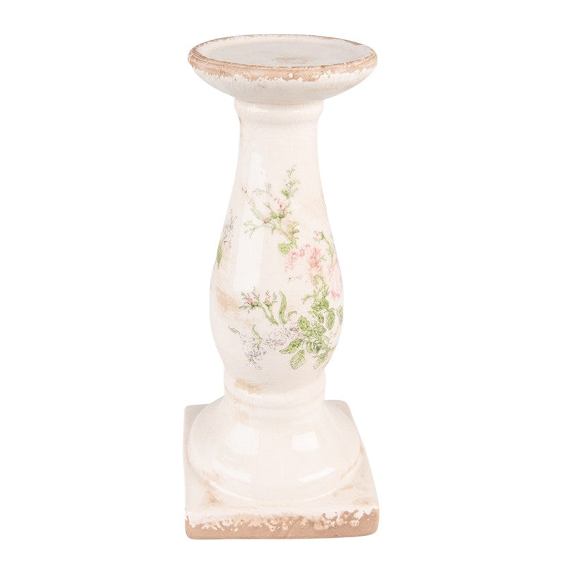 CANDELABRO 30 CM ROSA BEIGE CERAMICA FIORI CANDELIERE