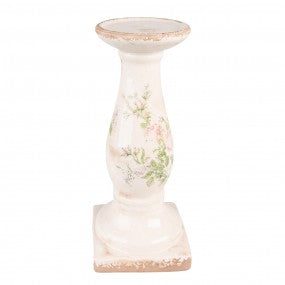 Candelabro 30 cm Rosa Beige Ceramica Fiori Candeliere