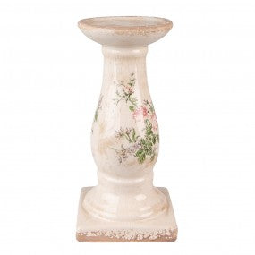 Candle holder Ø 12x24 cm Pink Beige Ceramic Flowers Candle Holder