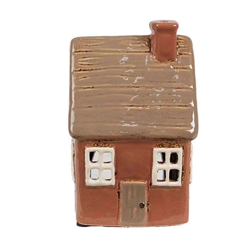 Portacandela Casa 9x9x14 cm Arancione Ceramica Portacandele