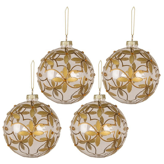 Palla di natale set di 4 Ø 10 cm Trasparente Vetro Fiori Decorazioni Albero Natale