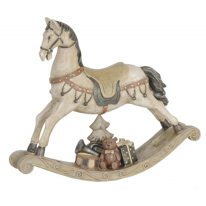 6PR0036 Statuetta Cavallo 22x5x19 cm Bianco Poliresina Decorazione di Natalizie