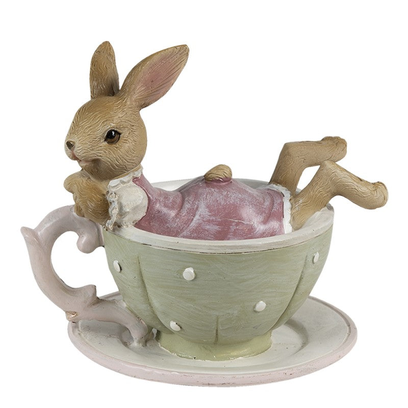 6PR3560 Statuetta Coniglio 10x8x9 cm Marrone Verde Poliresina Accessori per la casa