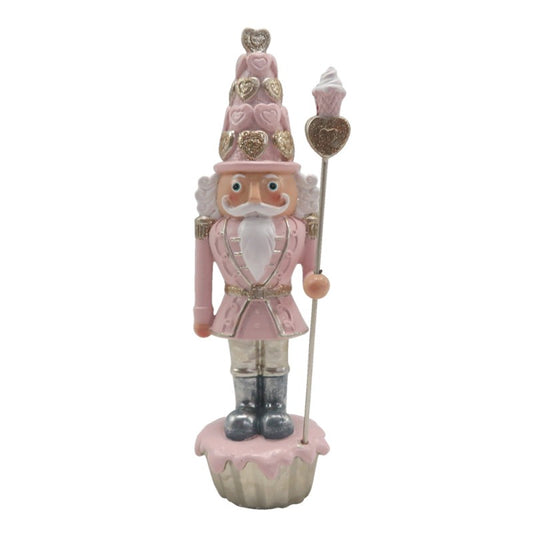 6PR3664 Statuetta Schiaccianoci 16 cm Rosa Poliresina Decorazione di Natalizie