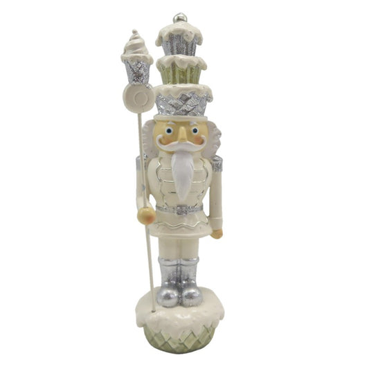 Figurina Schiaccianoci 16 cm Beige Argento Decorazione Natalizia in Poliresina