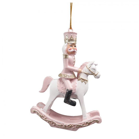 6PR3671 Ornamento di Natale Cavallo a dondolo 9 cm Decorazione di Natale in plastica rosa