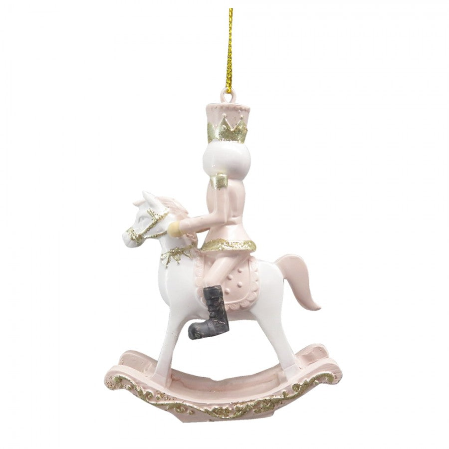 6PR3671 Ornamento di Natale Cavallo a dondolo 9 cm Decorazione di Natale in plastica rosa